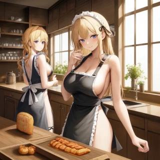 Wavy hair, Indoor, Side boob, Masterpiece, Naked apron